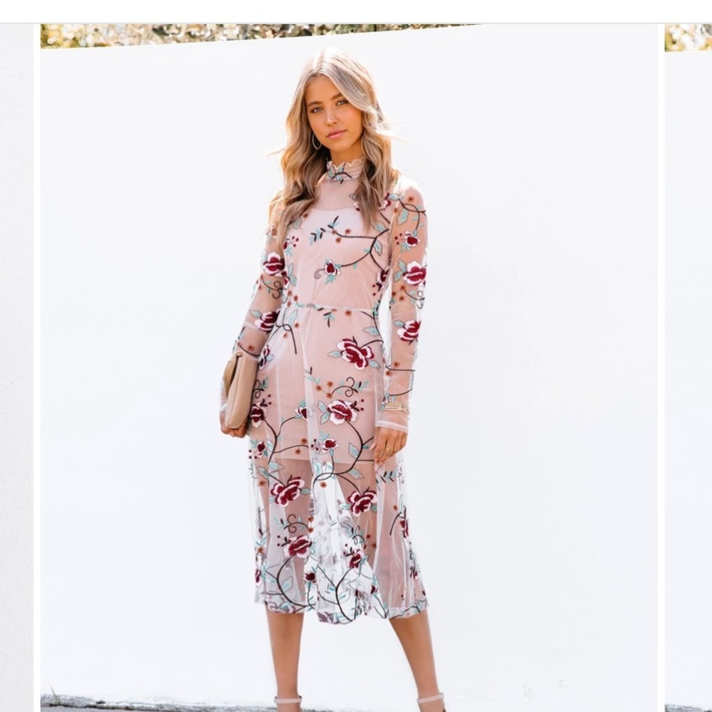 Embroidered Floral Midi Dress